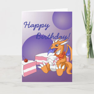 Dragon Birthday with Strawberry Cake Greeting Card