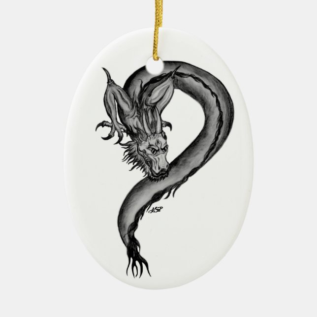 Dragon black and white Design Ceramic Ornament (Front)
