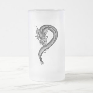 Dragon black and white Design Frosted Glass Beer Mug