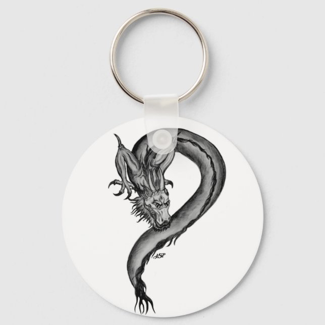 Dragon black and white Design Keychain (Front)