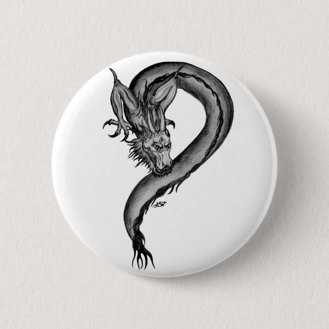 Dragon black and white Design Pinback Button (Front)