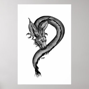 Dragon black and white Design Poster