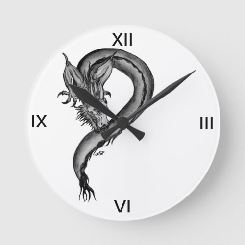 Dragon black and white Design Round Clock