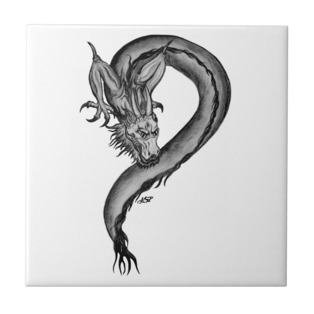 Dragon black and white Design Tile (Front)