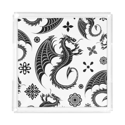 Dragon Black Shape Tattoo Style Acrylic Tray