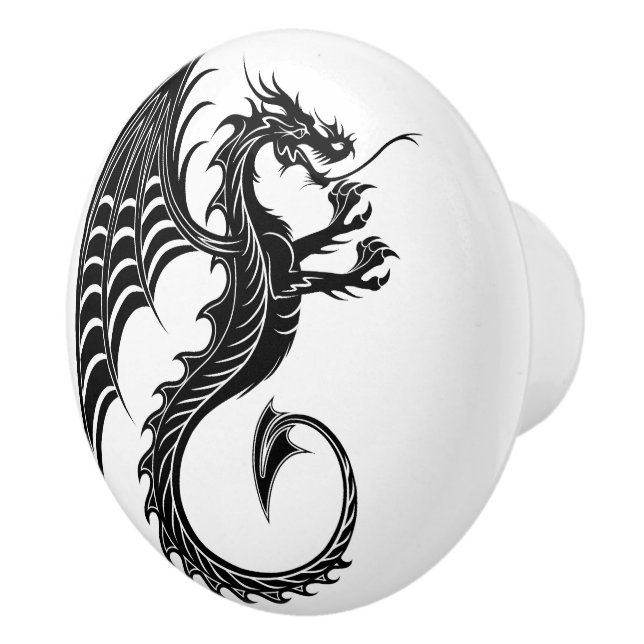 Dragon Black Shape Tattoo Style Ceramic Knob (Right)
