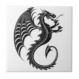 Dragon Black Shape Tattoo Style Ceramic Tile