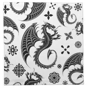 Dragon Black Shape Tattoo Style Cloth Napkin
