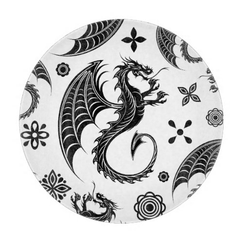 Dragon Black Shape Tattoo Style Cutting Board