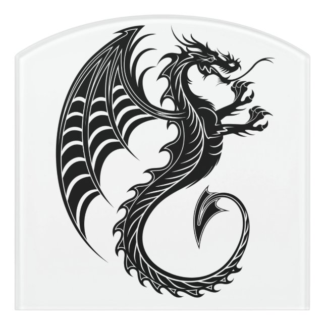 Dragon Black Shape Tattoo Style Door Sign (Contour Front)