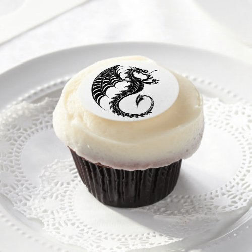 Dragon Black Shape Tattoo Style Edible Frosting Rounds