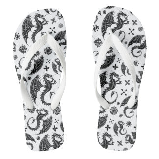 Dragon Black Shape Tattoo Style Flip Flops