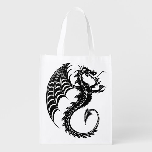 Dragon Black Shape Tattoo Style Grocery Bag