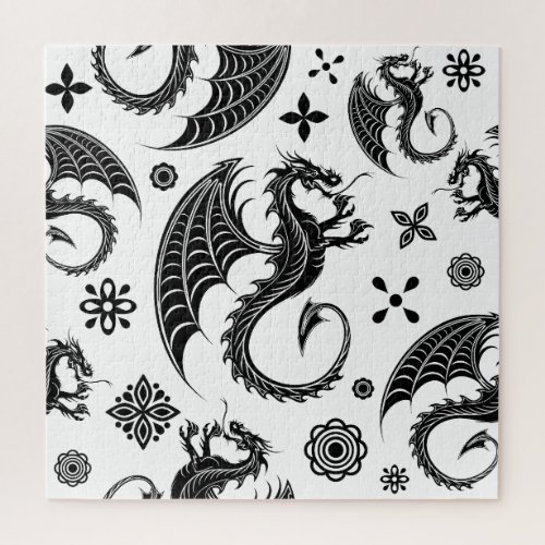 Dragon Black Shape Tattoo Style Jigsaw Puzzle