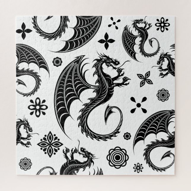 Dragon Black Shape Tattoo Style Jigsaw Puzzle (Vertical)