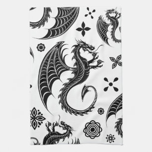 Dragon Black Shape Tattoo Style Kitchen Towel
