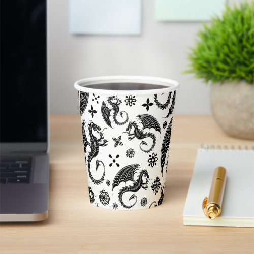 Dragon Black Shape Tattoo Style Paper Cups