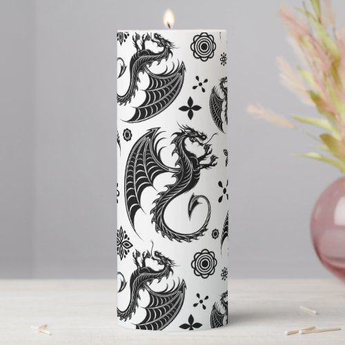 Dragon Black Shape Tattoo Style Pillar Candle