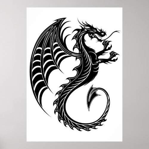 Dragon Black Shape Tattoo Style Poster