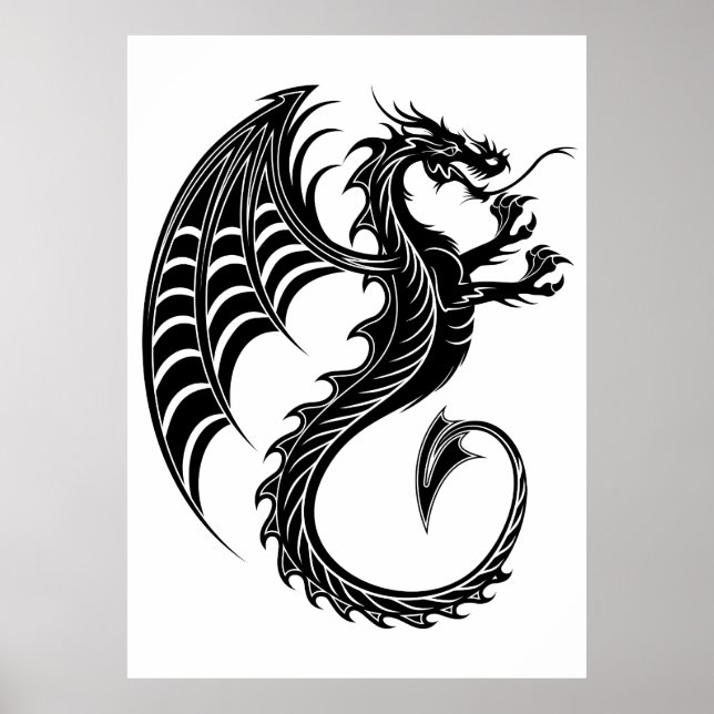 Dragon Black Shape Tattoo Style Poster (Front)