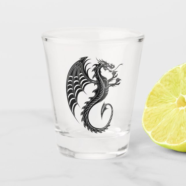 Dragon Black Shape Tattoo Style Shot Glass (Front)