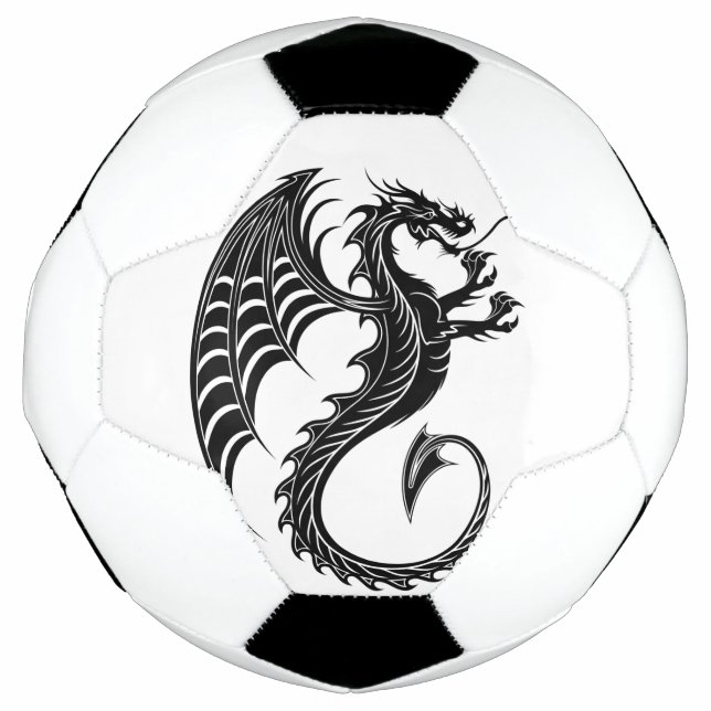 Dragon Black Shape Tattoo Style Soccer Ball (Front)