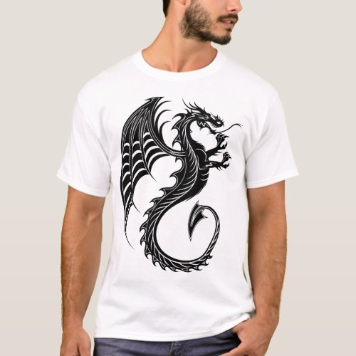 Dragon Black Shape Tattoo Style T_Shirt