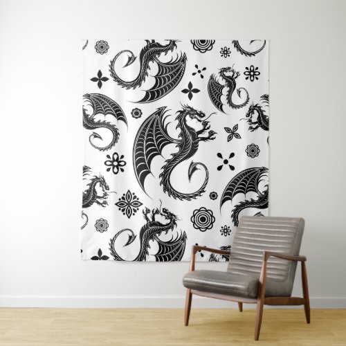 Dragon Black Shape Tattoo Style Tapestry