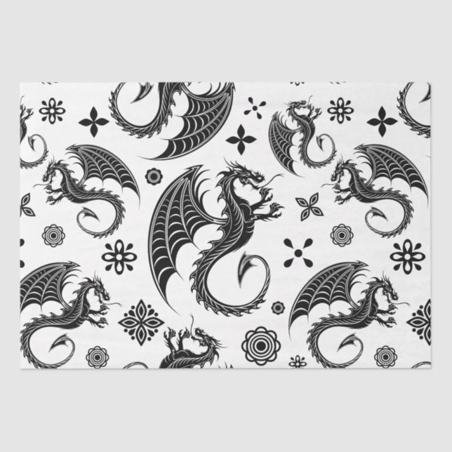 Dragon Black Shape Tattoo Style Tissue Paper (Front)