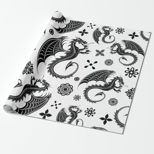 Dragon Black Shape Tattoo Style Wrapping Paper