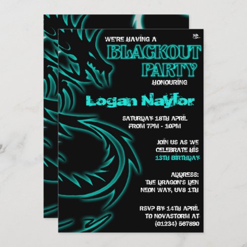 Dragon Blackout UV Party Invitations