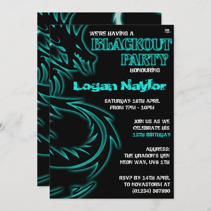 Dragon Blackout UV Party Invitations