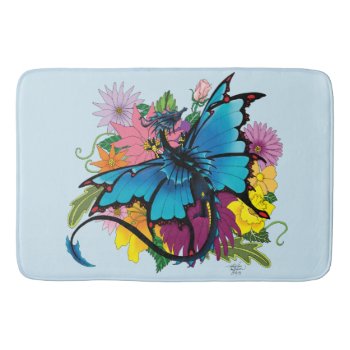 Dragon Blue Butterfly Flowers Bath Mat by tigressdragon at Zazzle