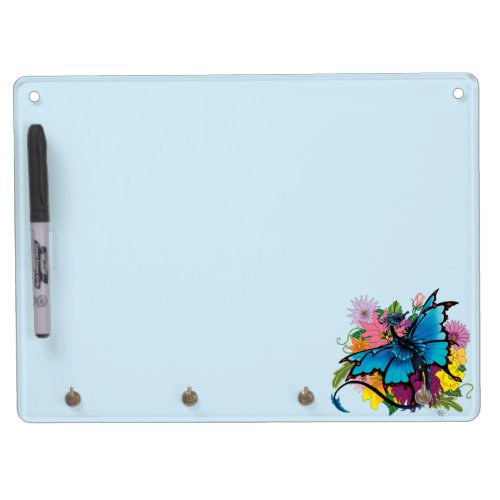 Dragon Blue Butterfly Flowers Dry Erase Board With Keychain Holder