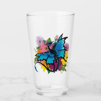 Dragon Blue Butterfly Flowers Glass by tigressdragon at Zazzle