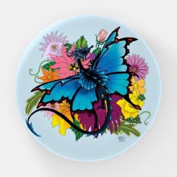 Dragon Blue Butterfly Flowers Paperweight by tigressdragon at Zazzle