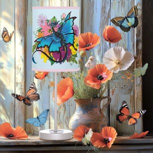Dragon Blue Butterfly Flowers Table Lamp