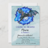 Dragon Blue Fire Serpent Birthday Party Child's Invitation (Front)