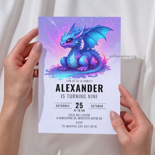 Dragon Blue Pink Birthday Party Invitation
