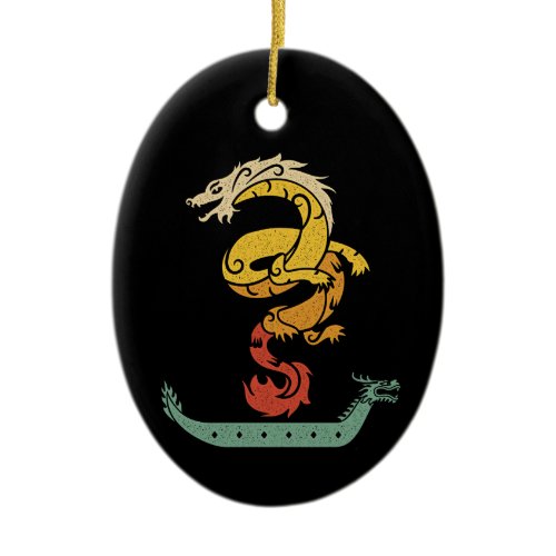 Dragon Boat Paddling Vintage Look Ceramic Ornament