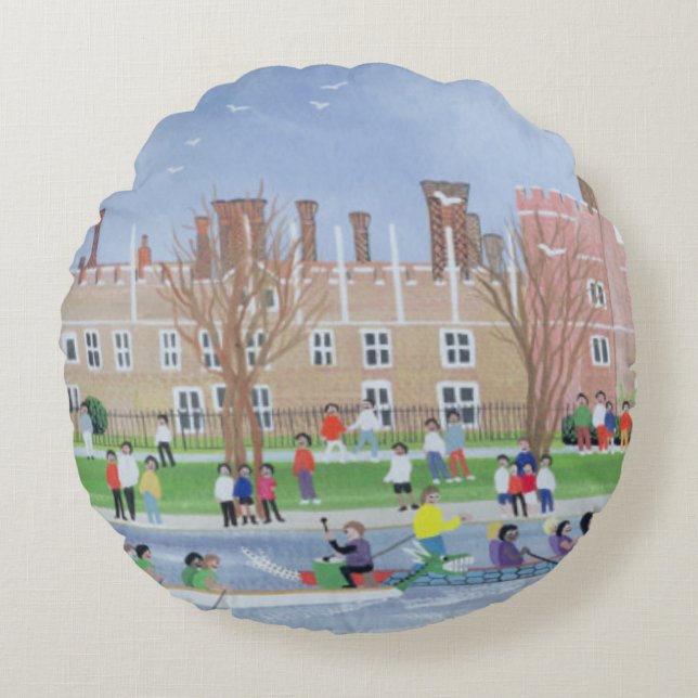 Dragon boat racing at Hampton Court 1993 Round Pillow (Front)
