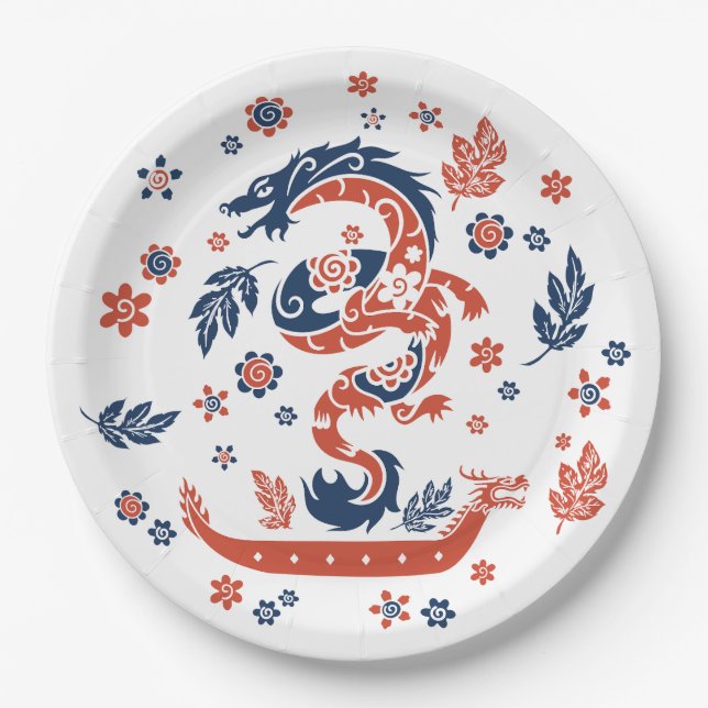 Dragon Boat Racing Design Paper Plates (Front)