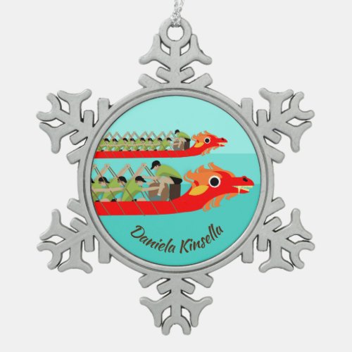 Dragon Boat Racing Snowflake Pewter Christmas Ornament