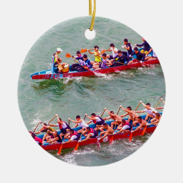 Dragon Boats Ceramic Ornament (Front)