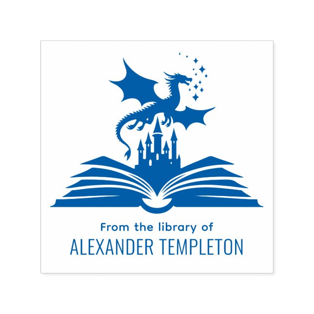 Dragon Book Castle “From the Library of” Name SQ Self-inking Stamp (Design)