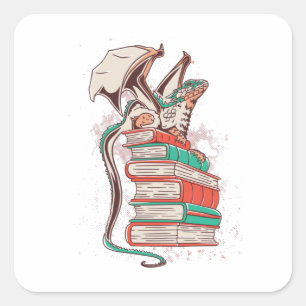 Dragon books square sticker