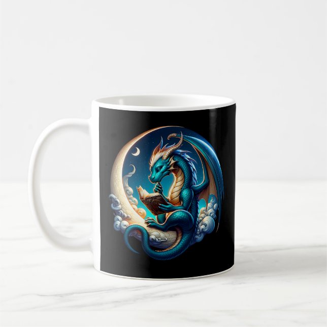 Dragon Bookworm, Moonlight Reading Tee Coffee Mug (Left)