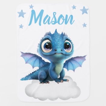 Dragon Boy Baby Blankets Star Blue Name by ADLYBABY at Zazzle