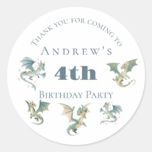 Dragon Boys 3rd 4th 5th Birthday Party Invitation Classic Round Sticker