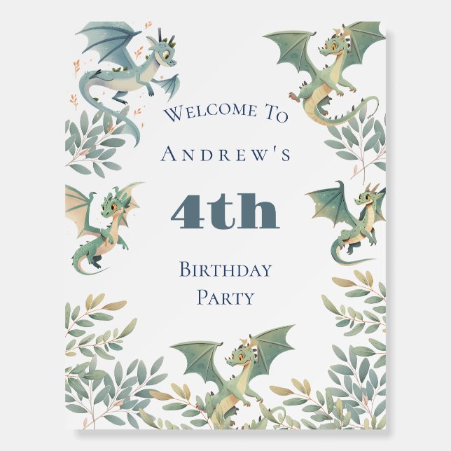 Dragon Boys 3rd 4th 5th Birthday Party Sign Board (Front)